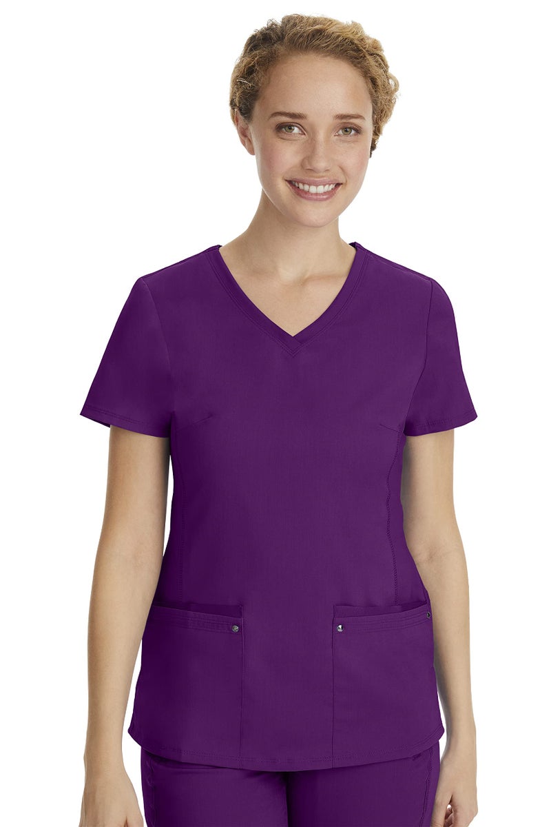 Healing Hands Women's Scrub Top V-Neck with 2 Pockets, 2-Way Stretch, and Yoga Knit Side Panels for Slim Fit - 2245, L, Eggplant - Image 1